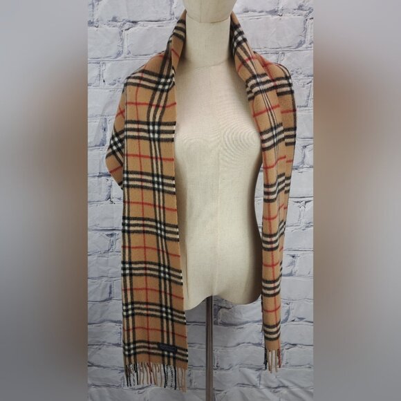 Burberry Mens Scarf Camel Nova Check Vintage Y2K 90s Lambswool England 12" x 71" - Picture 7 of 15